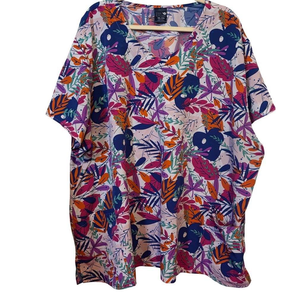 Zoe & Chloe Women's Medical Scrub 5XL V-Neck Printed Colorful Plus Size